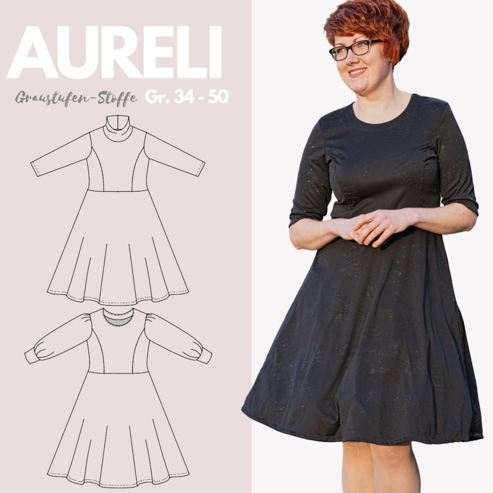 Papierschnittmuster: Kleid Aureli, Gr. 34- 50, optional mit gratis Ebook